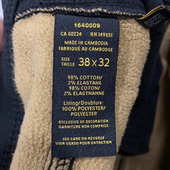 CAT Caterpillar Work Pants Mens 38 x 32 Black Canvas Fleece Lined Insulated - Picture 10 of 12